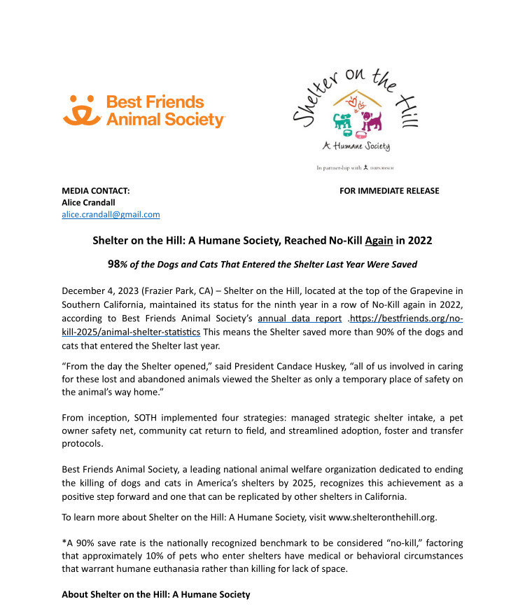 No-Kill Press Release page 1